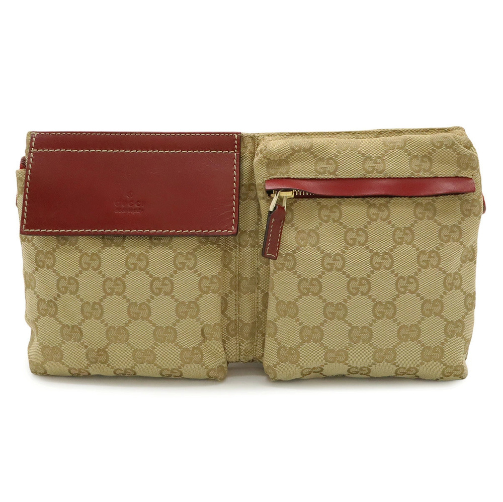 Gucci GG Canvas Sherry Body Bag Waist Hip Leather Beige Cream Pink Red